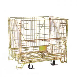 Wire mesh container with wheels (for wine)